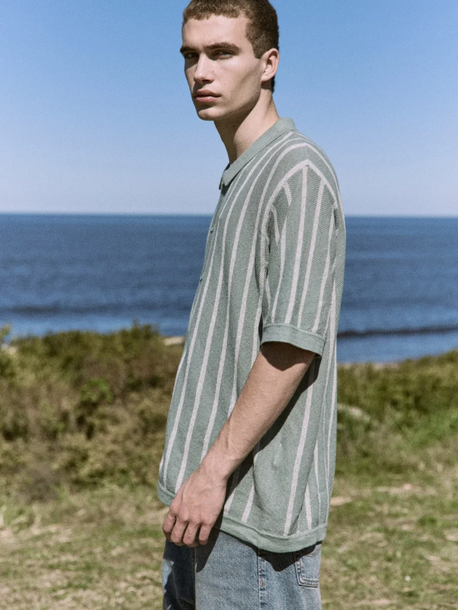 POLO RELAXED TEJIDO RAYAS EMIL - Iceberg Green Stripes:w. Cloud Dancer stripes - Imagen 3