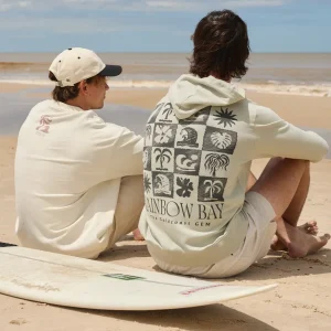 POLERÓN CON CAPUCHA RELAXED ESTAMPADO RAINBOW BAY WAVES - Desert Sage