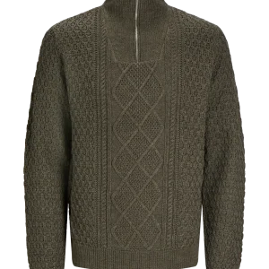 SWEATER TRENZADO CON CUELLO ALTO BLUNORTH - Olive Night Detail:MELANGE