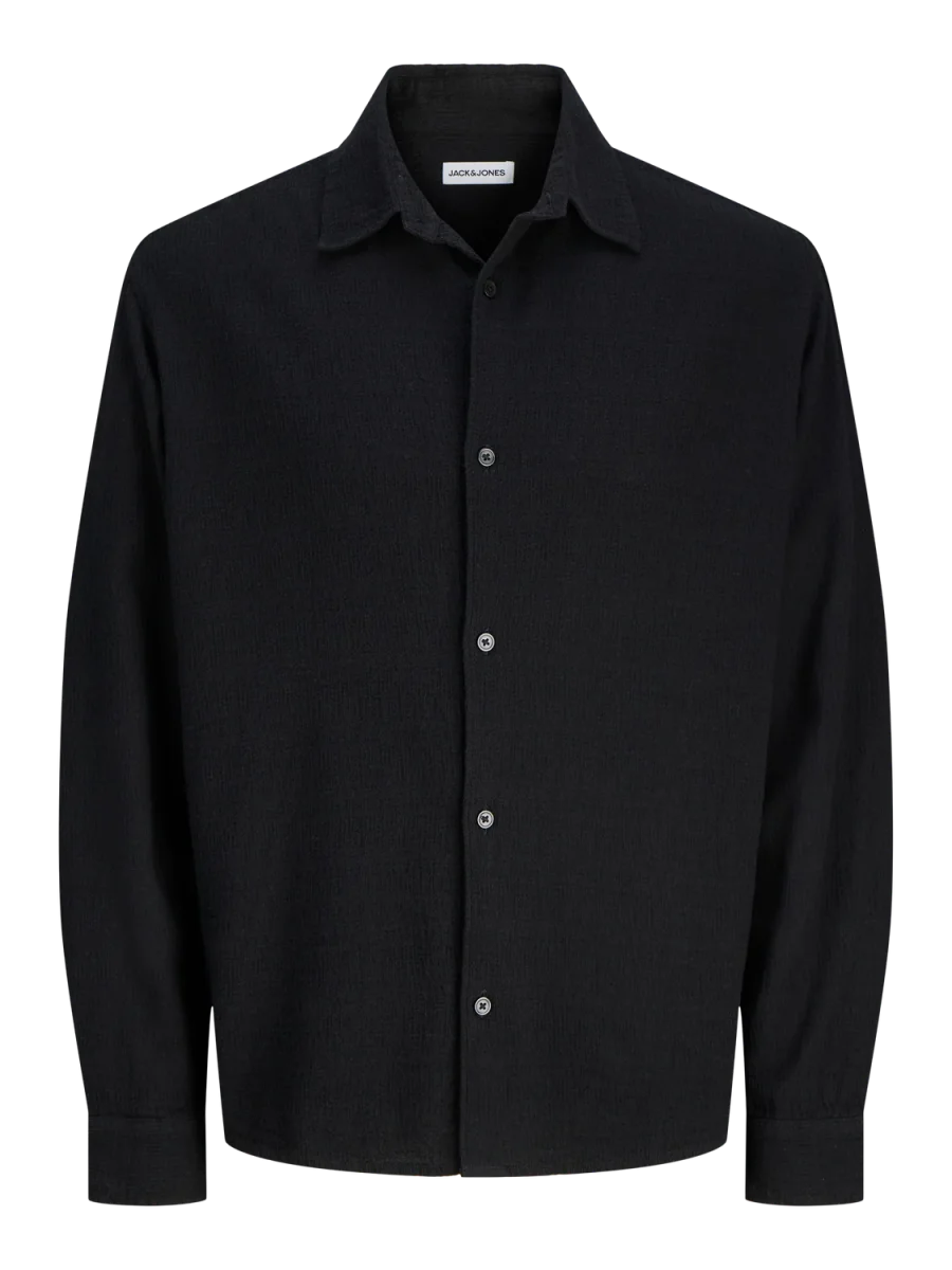 CAMISA RELAXED DE LINO JACQUARD LEO-Black