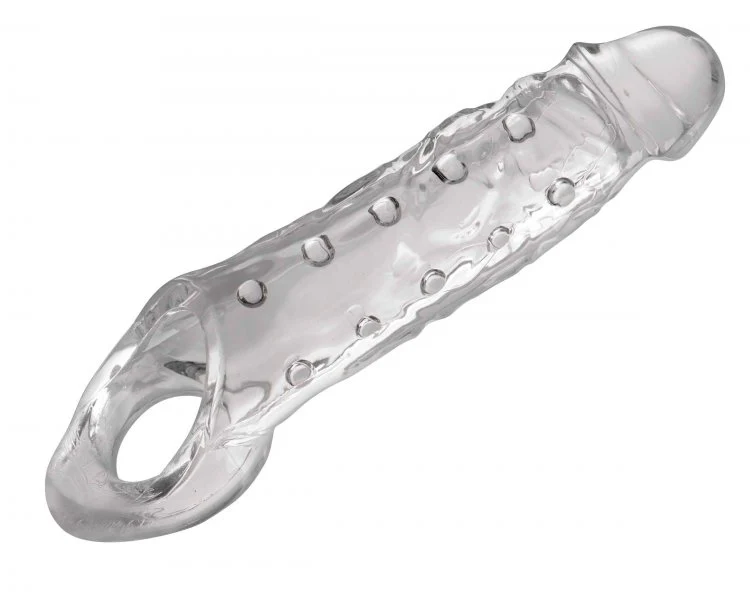 Funda 20cm Extension Textura Exterior Pene Más Grande Grueso Size Matters Clearly Ample Penis Enhancer - Imagen 4