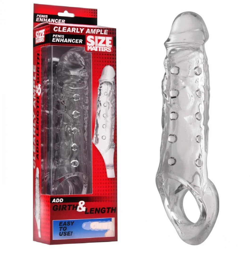 Funda 20cm Extension Textura Exterior Pene Más Grande Grueso Size Matters Clearly Ample Penis Enhancer - Imagen 5