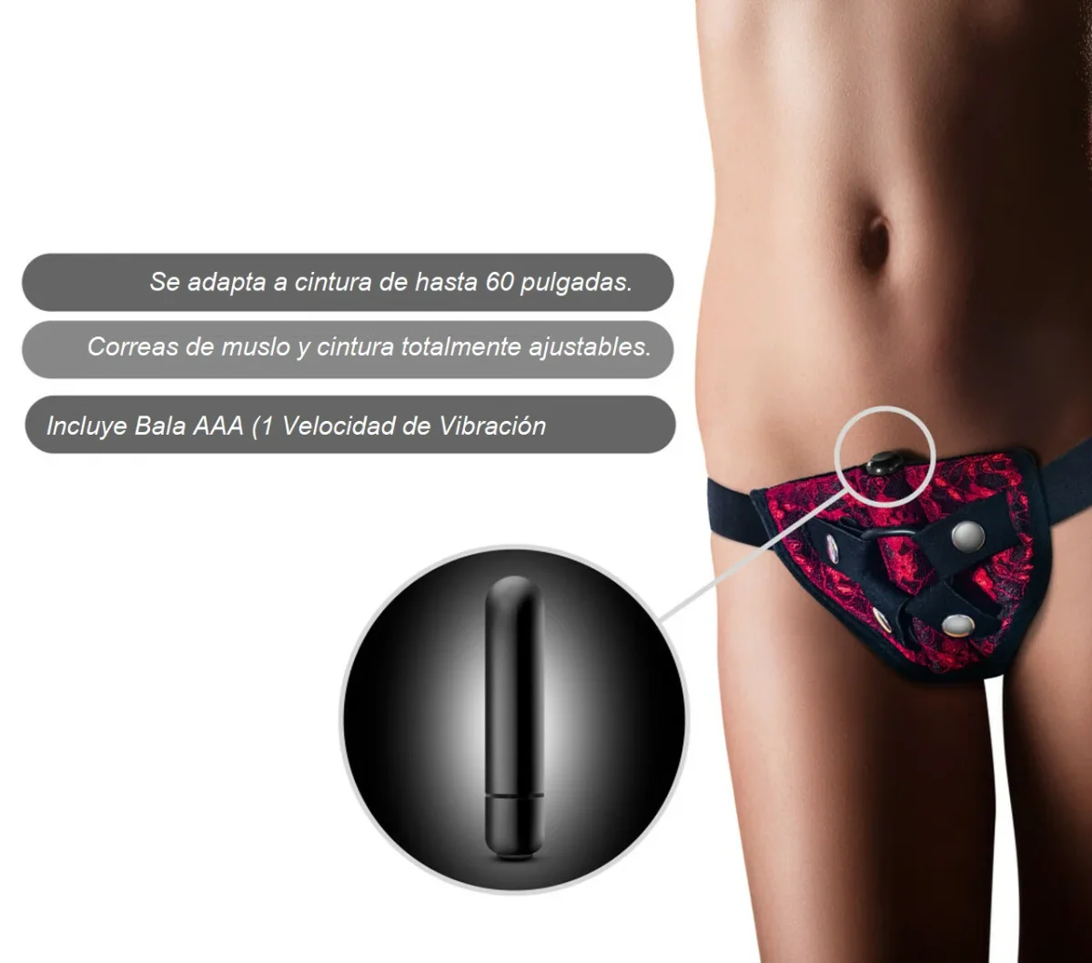 Strap On Para Dildo Bala Juegos De Pareja O Lesbico Temptasia - Lovelace Harness - Red - Imagen 3
