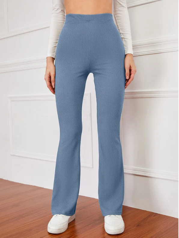 Pantalones acampanados de talle alto tejido de canalé - Imagen 5