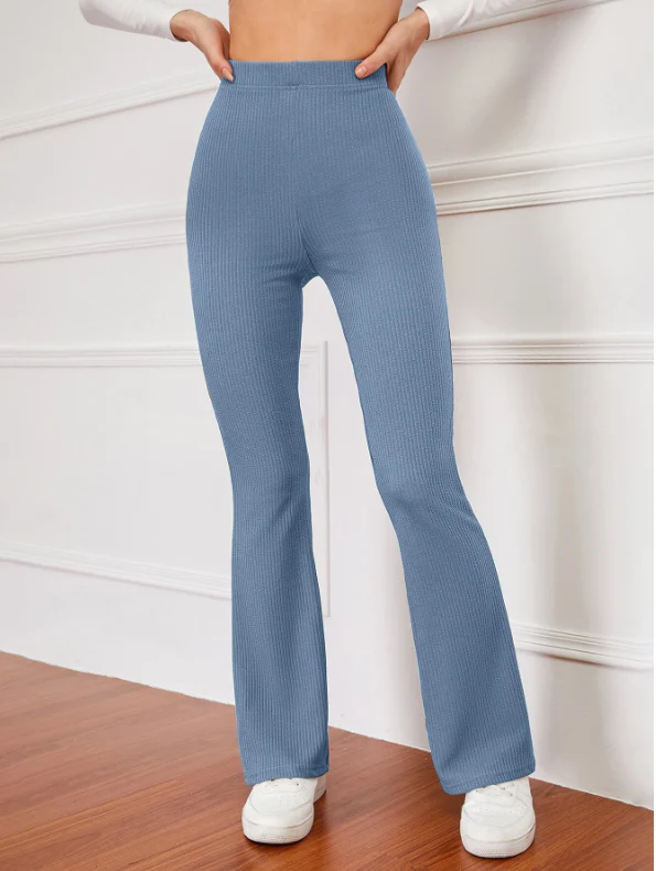 Pantalones acampanados de talle alto tejido de canalé - Imagen 7
